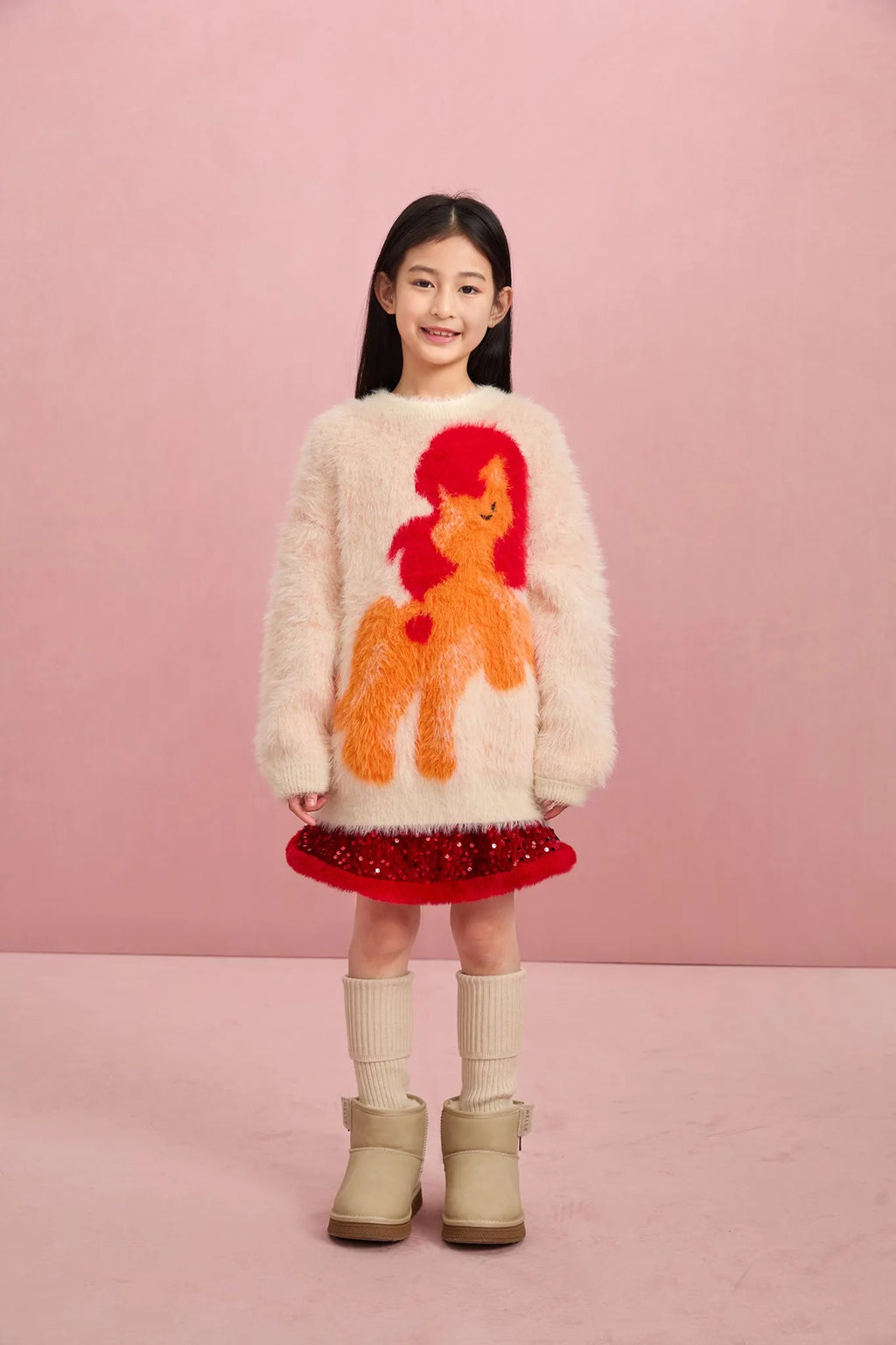 Poco Blush "The Year of Horse" Fluffy Jacquard Pony Sweater