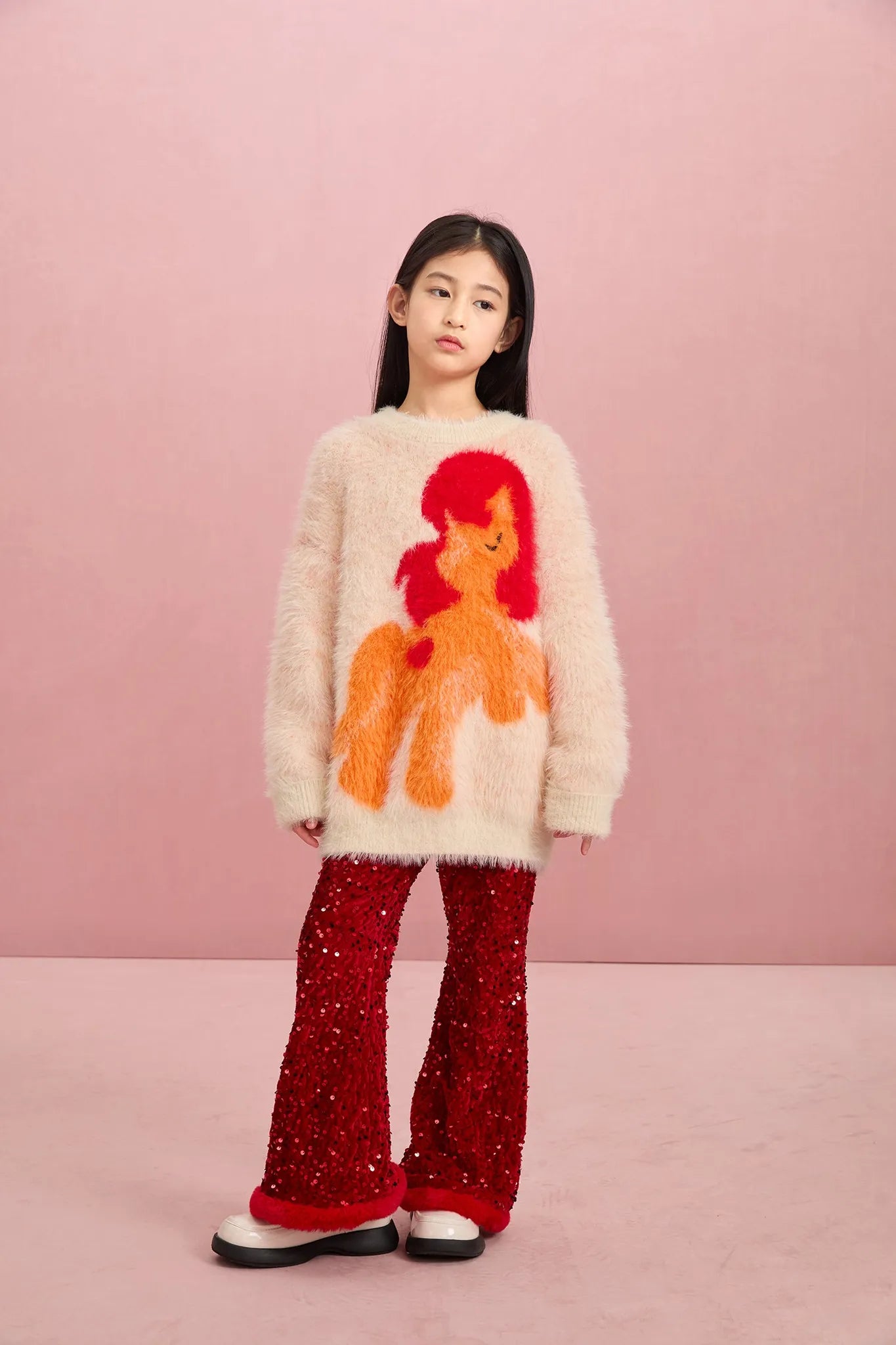 Poco Blush "The Year of Horse" Fluffy Jacquard Pony Sweater