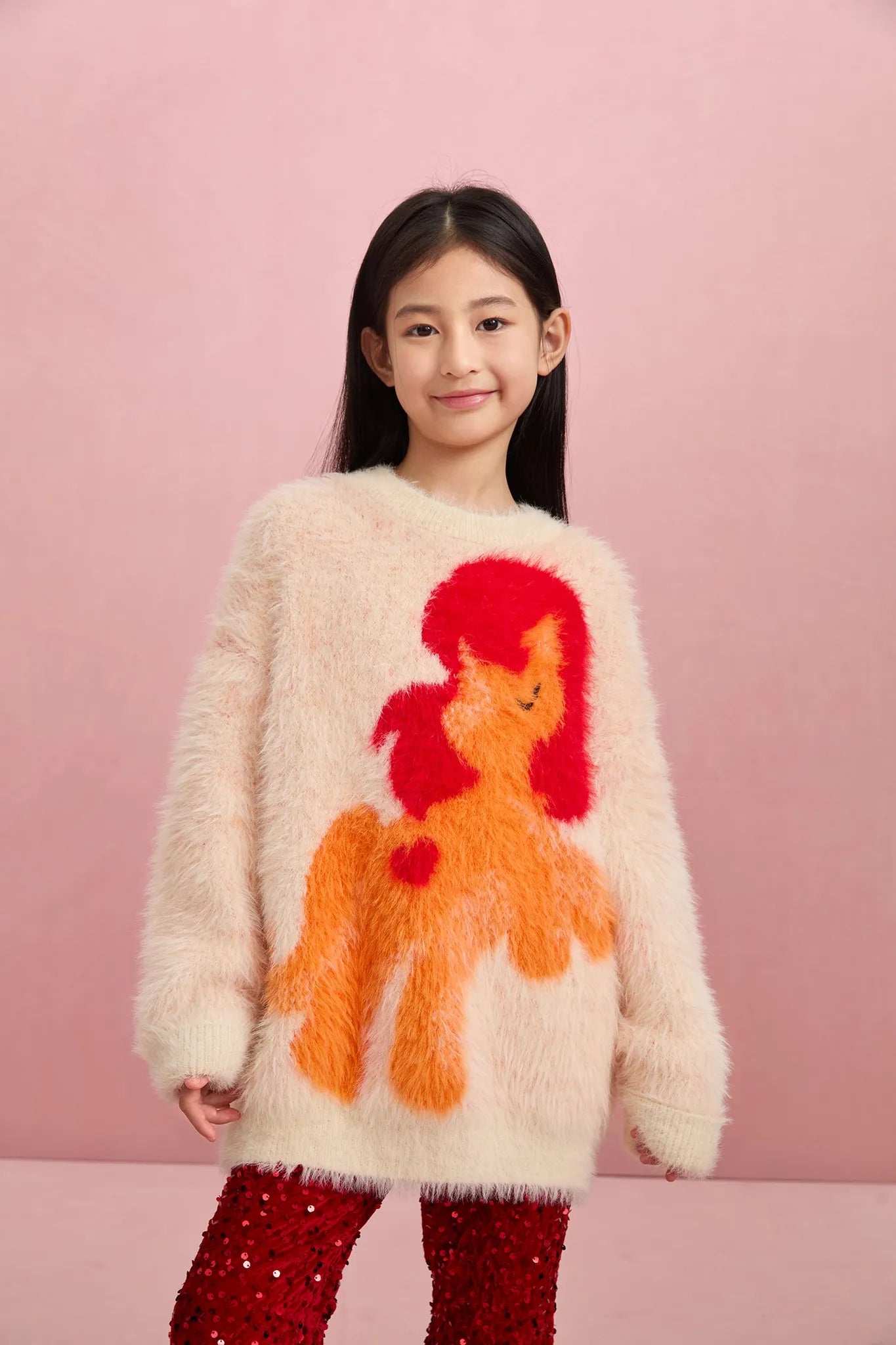 Poco Blush "The Year of Horse" Fluffy Jacquard Pony Sweater