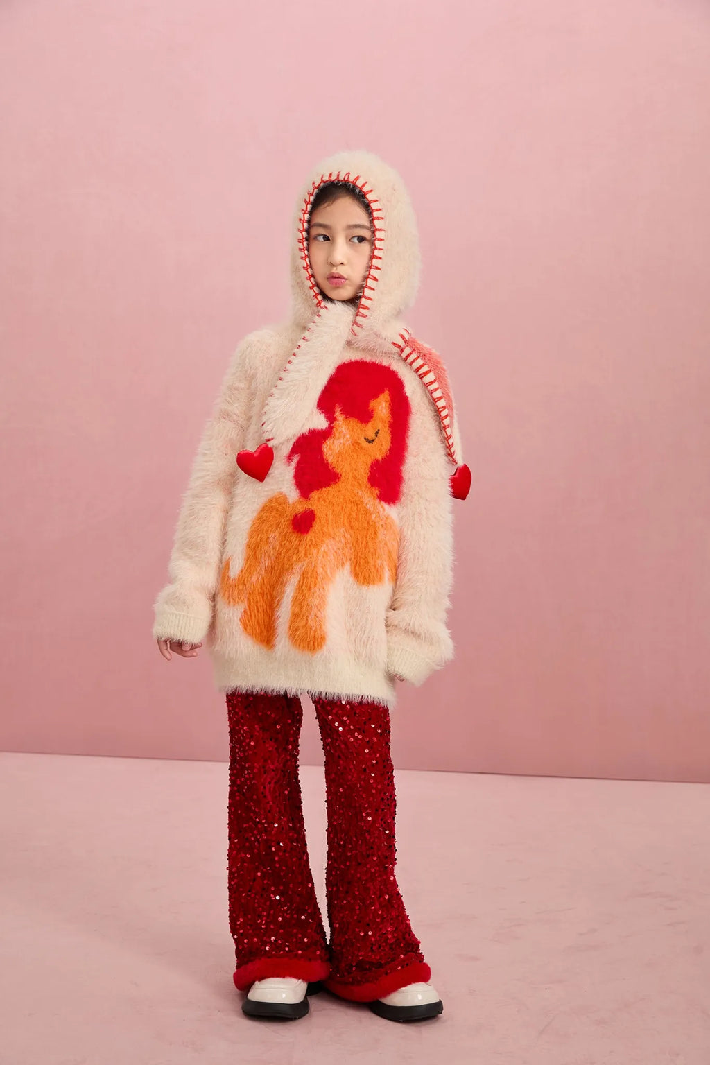Poco Blush "The Year of Horse" Fluffy Jacquard Pony Sweater