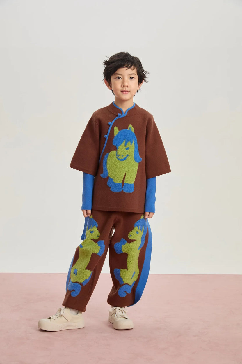 "The Year of Horse" Lunar New Year Knit Trousers with 3D Pony by Poco Blush, image 7