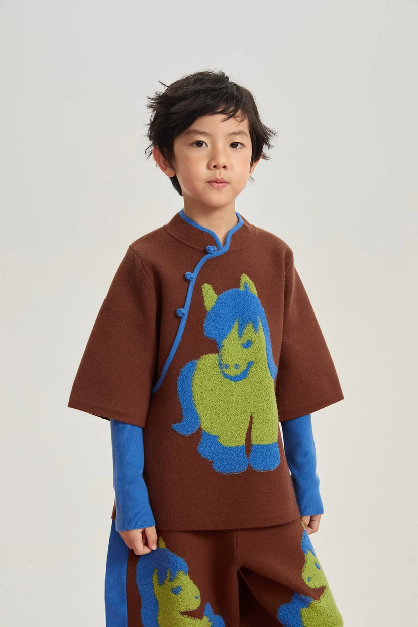 "The Year of Horse" Lunar New Year Knit Sweater with Frog Buttons by Poco Blush, image 3