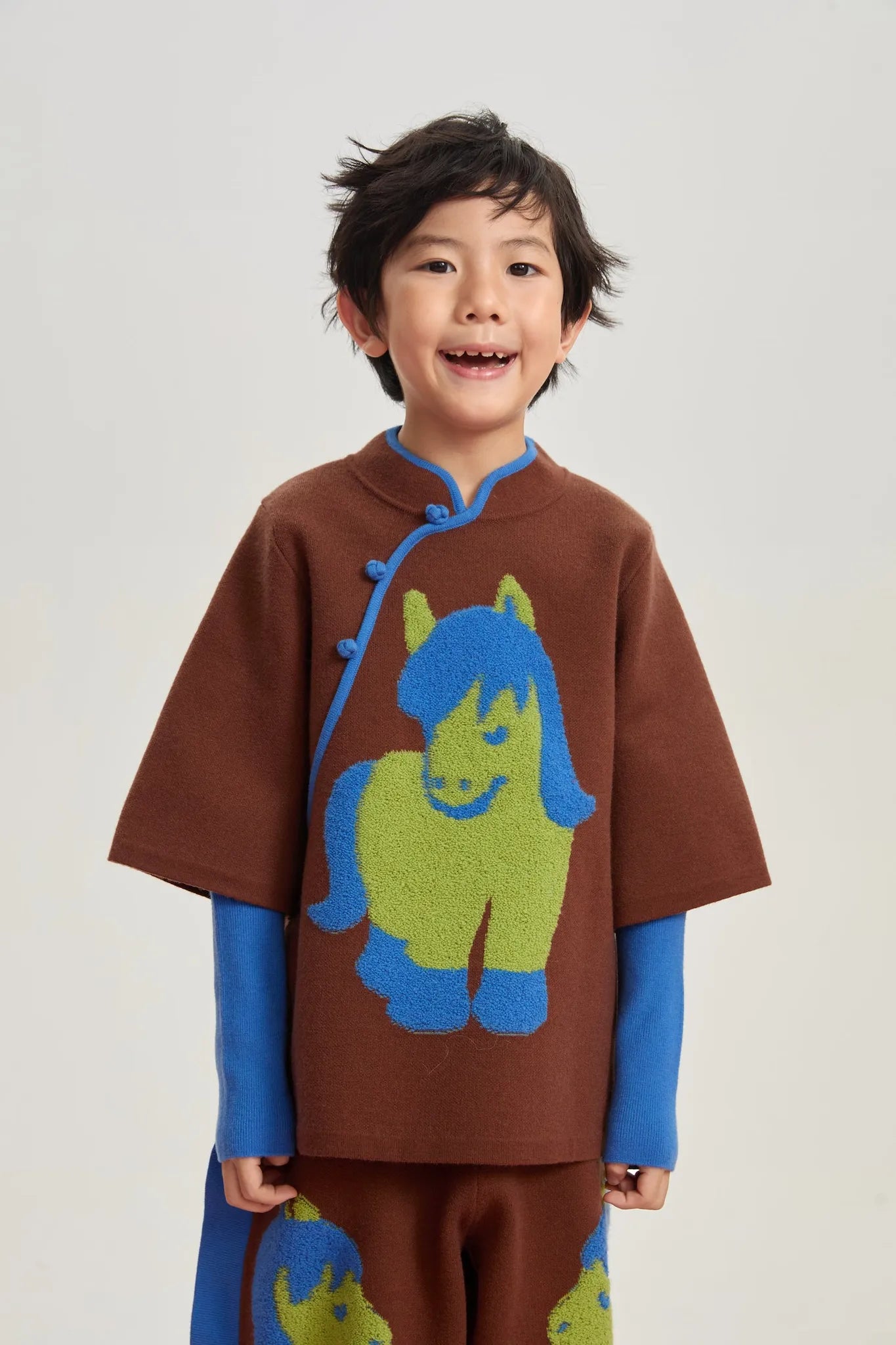 Poco Blush "The Year of Horse" Lunar New Year Knit Sweater with Frog Buttons
