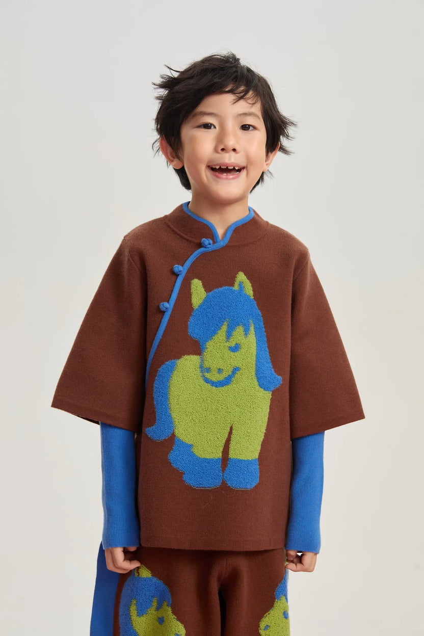 "The Year of Horse" Lunar New Year Knit Sweater with Frog Buttons by Poco Blush, image 5