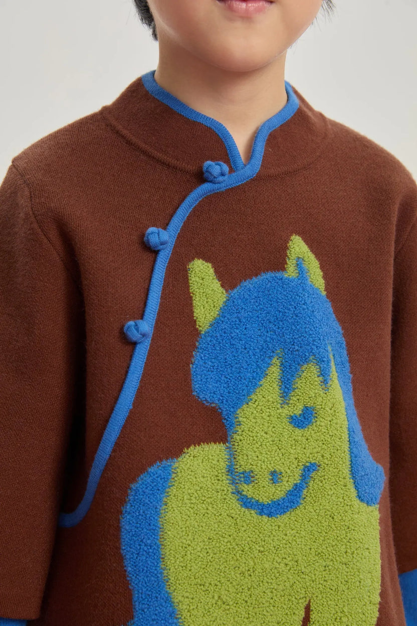 "The Year of Horse" Lunar New Year Knit Sweater with Frog Buttons by Poco Blush, image 11