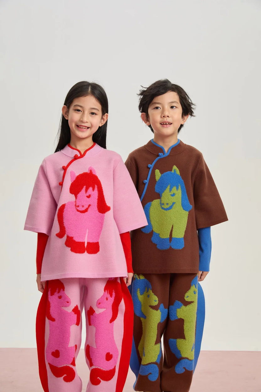 "The Year of Horse" Lunar New Year Knit Sweater with Frog Buttons by Poco Blush, image 8