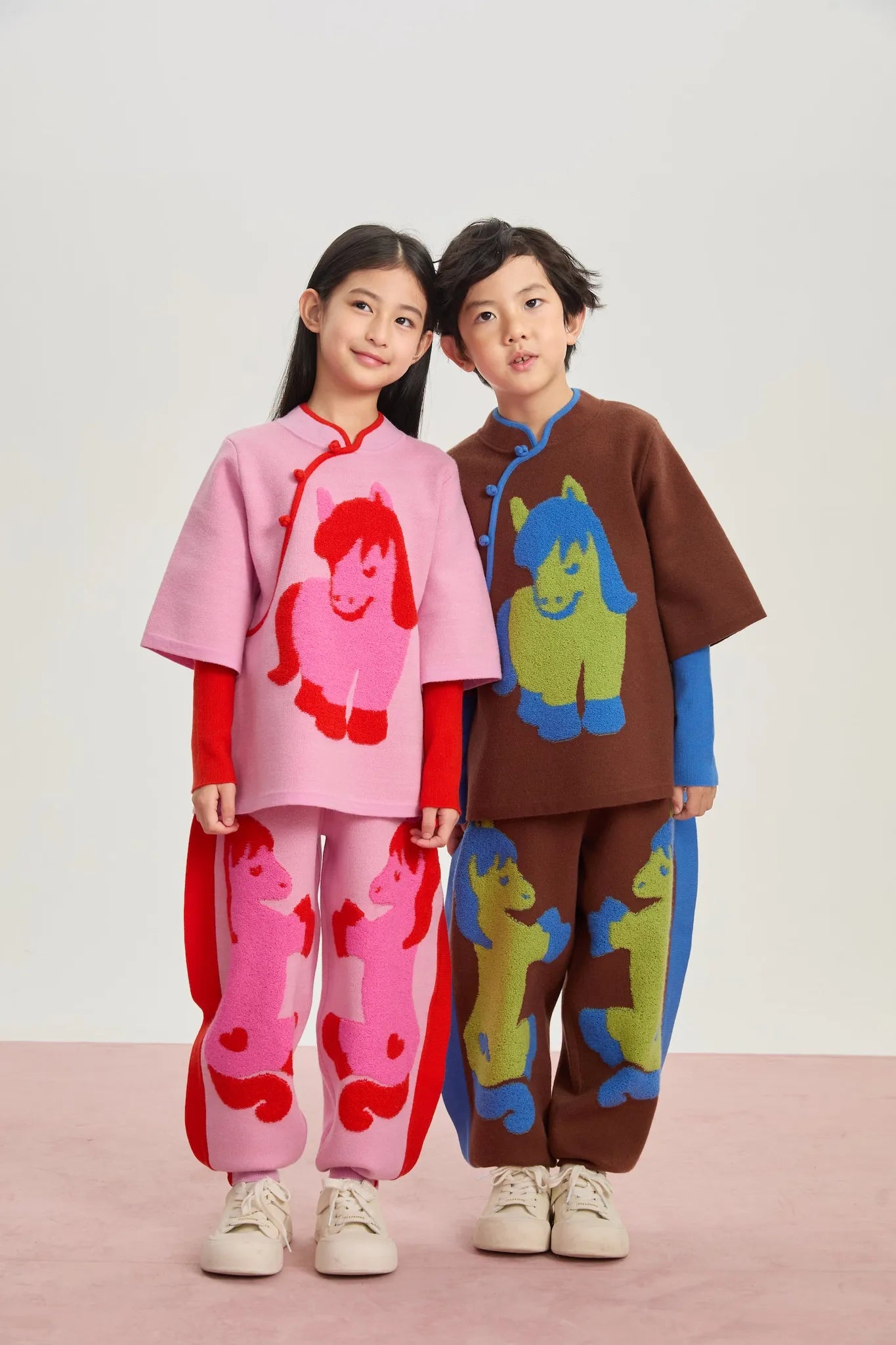 Poco Blush "The Year of Horse" Lunar New Year Knit Sweater with Frog Buttons