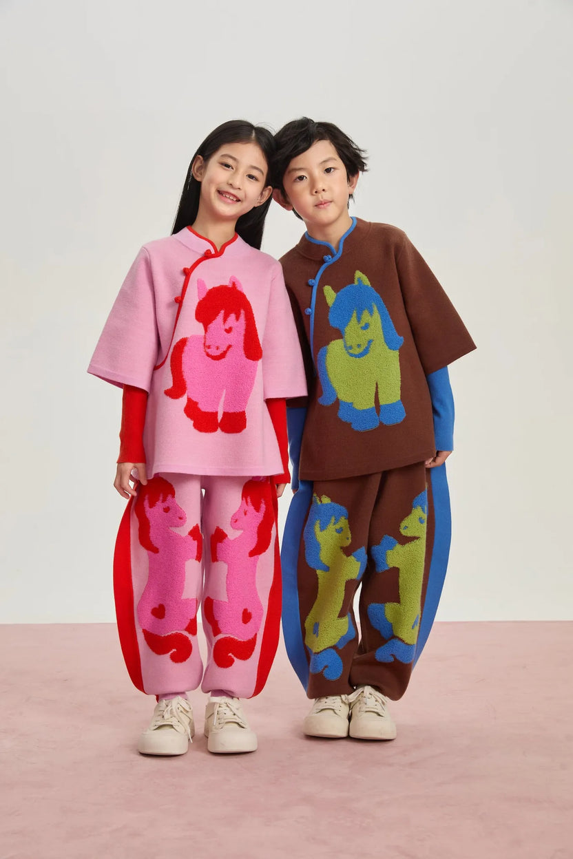 "The Year of Horse" Lunar New Year Knit Trousers with 3D Pony by Poco Blush, image 9