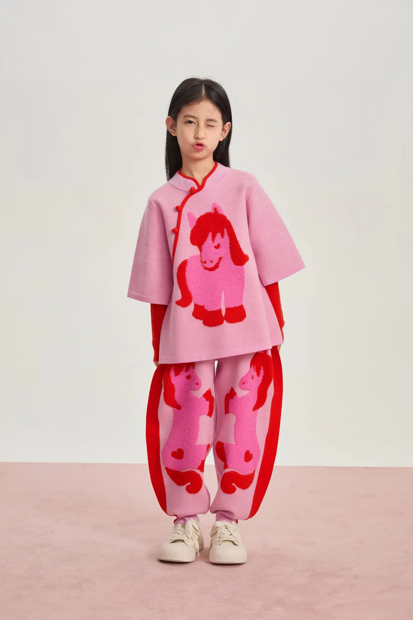 "The Year of Horse" Lunar New Year Knit Trousers with 3D Pony by Poco Blush, image 8