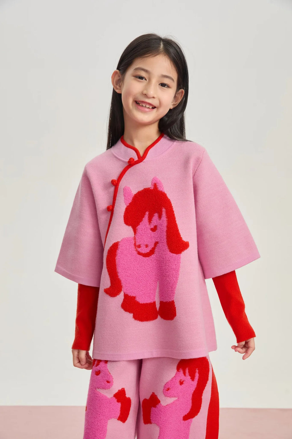 Poco Blush "The Year of Horse" Lunar New Year Knit Sweater with Frog Buttons