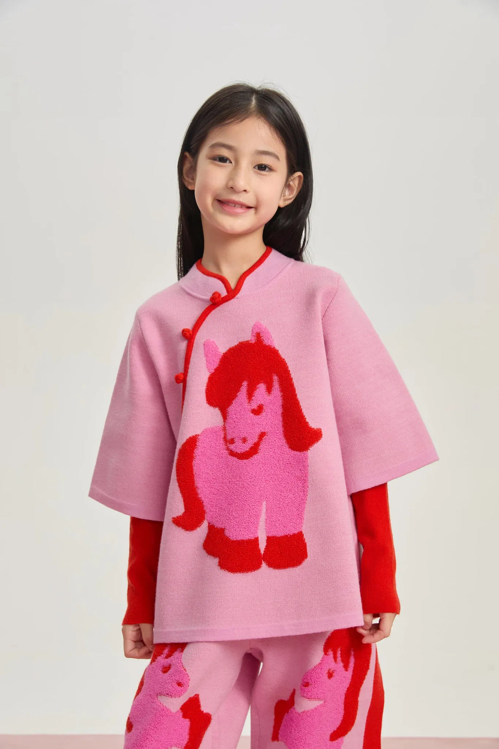 Poco Blush "The Year of Horse" Lunar New Year Knit Sweater with Frog Buttons