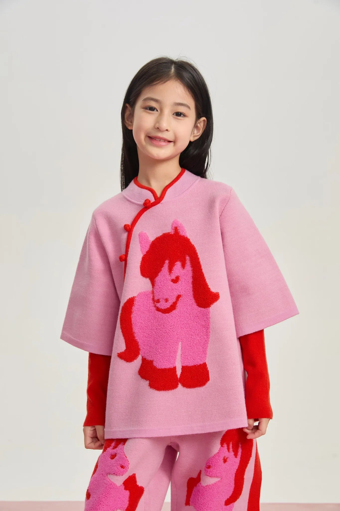 Poco Blush "The Year of Horse" Lunar New Year Knit Sweater with Frog Buttons