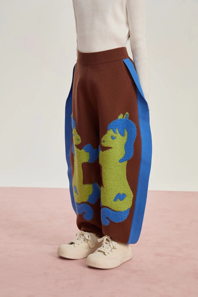 "The Year of Horse" Lunar New Year Knit Trousers with 3D Pony by Poco Blush, image 5