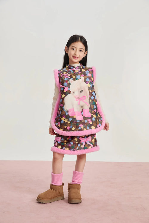 Poco Blush "The Year of Horse" Chinese New Year Vest & Skirt Set