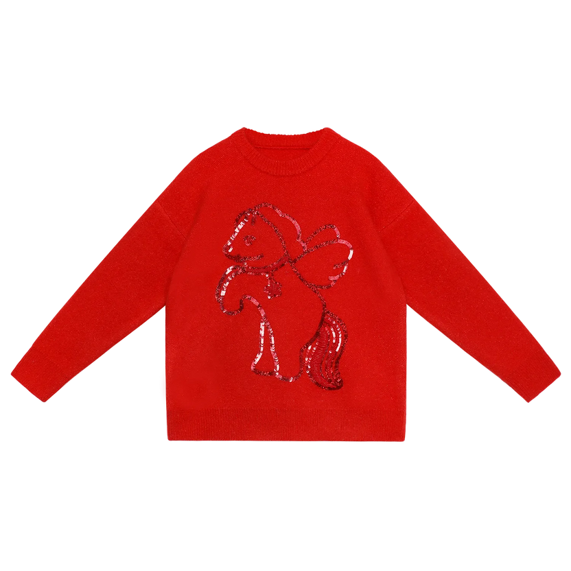 "The Year of Horse" Sequin Embroidered Knit Sweater by Poco Blush