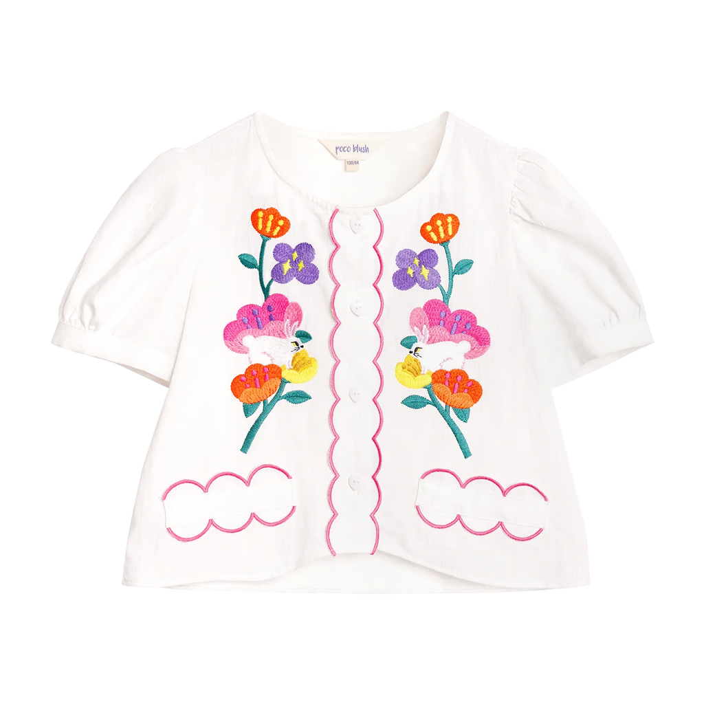 Poco Blush Rabbit-in-Bloom Embroidered Shirt