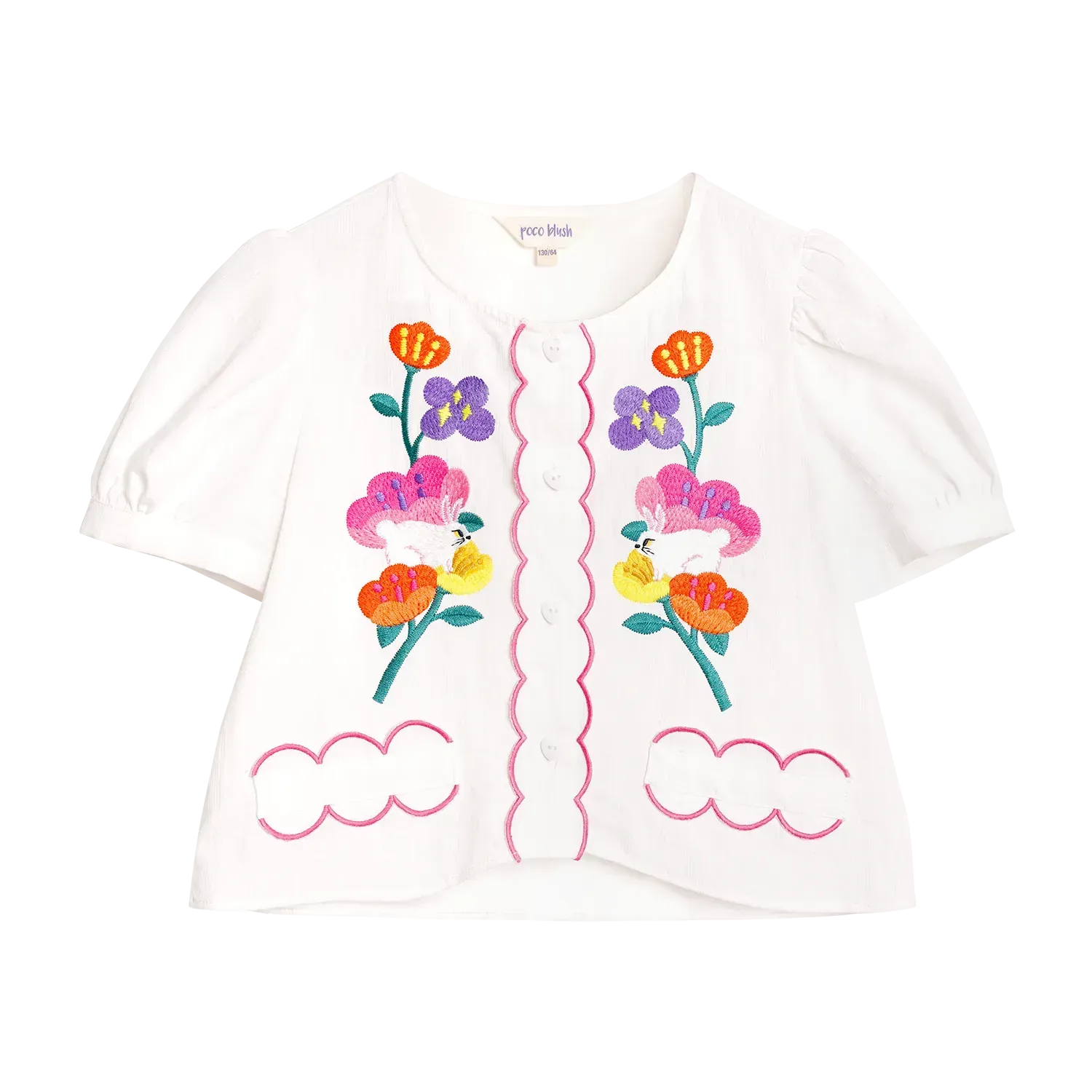 Poco Blush Rabbit-in-Bloom Embroidered Shirt