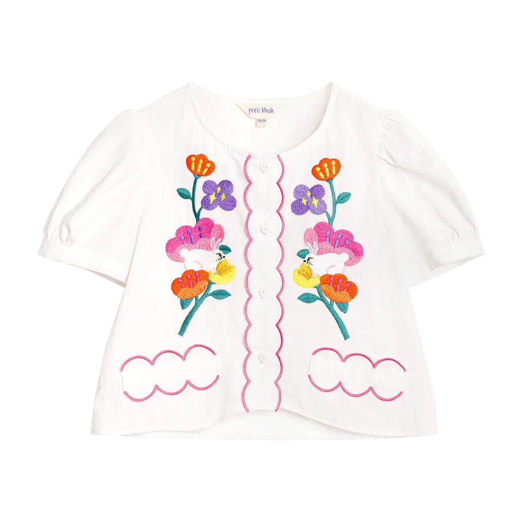 Poco Blush Rabbit-in-Bloom Embroidered Shirt