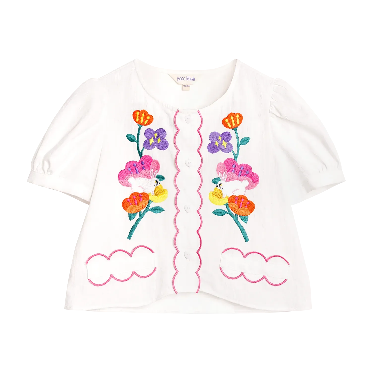 Poco Blush Rabbit-in-Bloom Embroidered Shirt