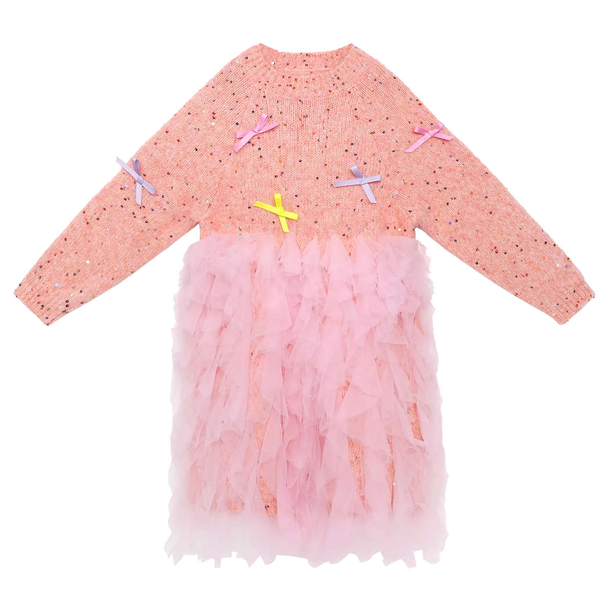 Poco Blush Sparkling Bow Mesh Knit Dress