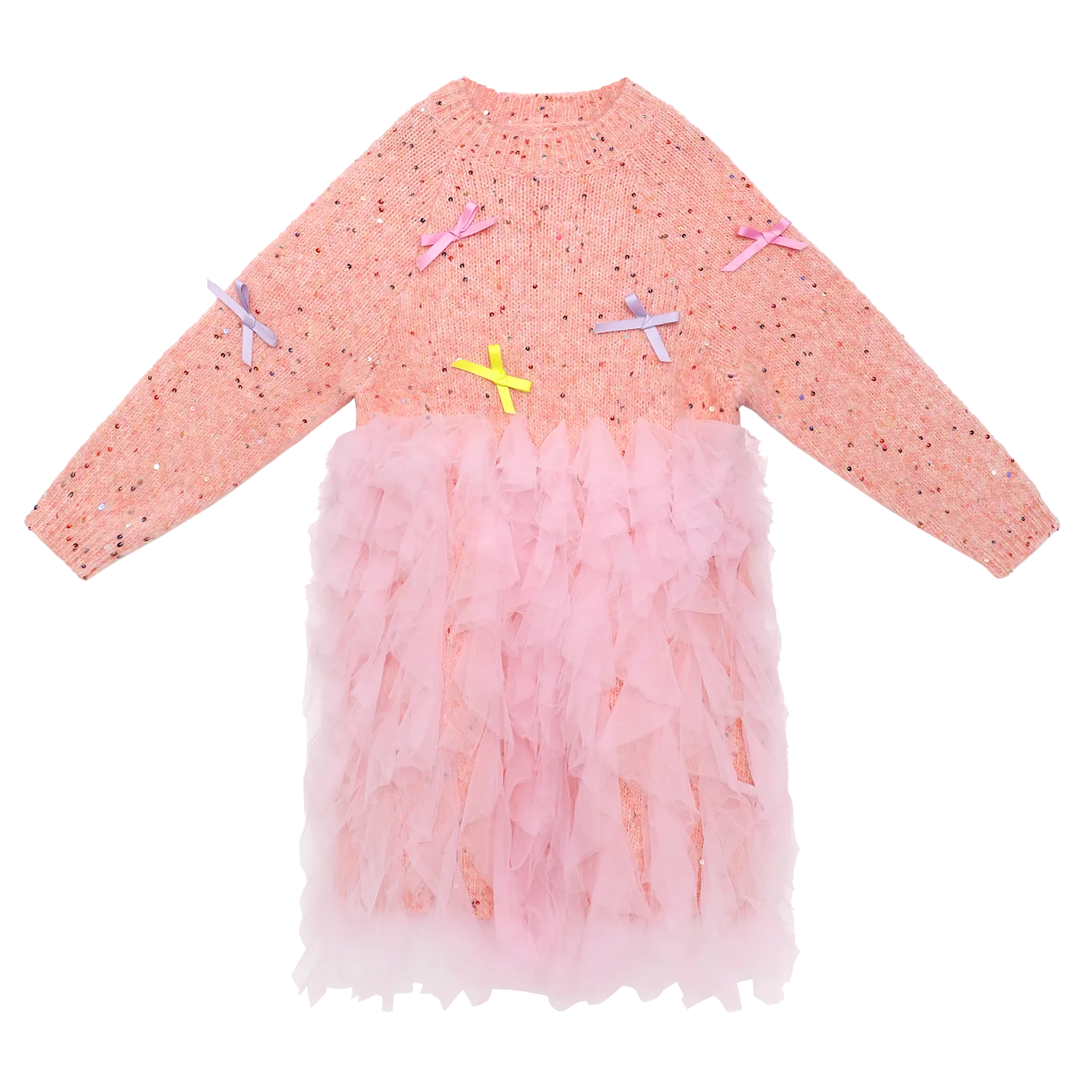 Poco Blush Sparkling Bow Mesh Knit Dress