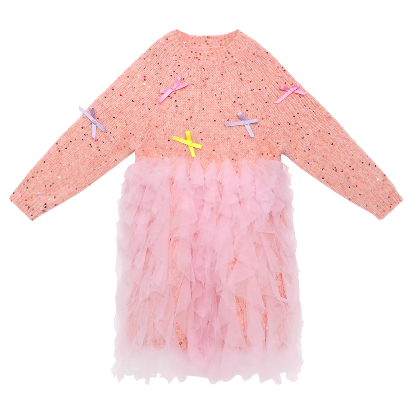 Sparkling Bow Mesh Knit Dress by Poco Blush