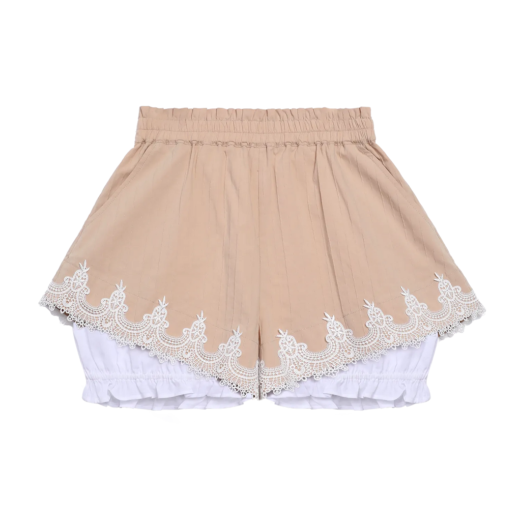 Poco Blush Cotton Bloom Shorts with Lace Hem