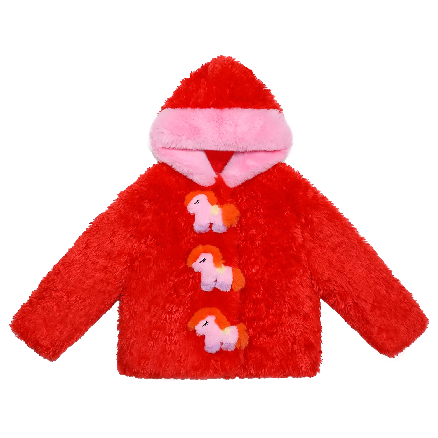 Poco Blush "The Year of Horse" Quilted Puffer Jacket with Plush Pony Toy Red