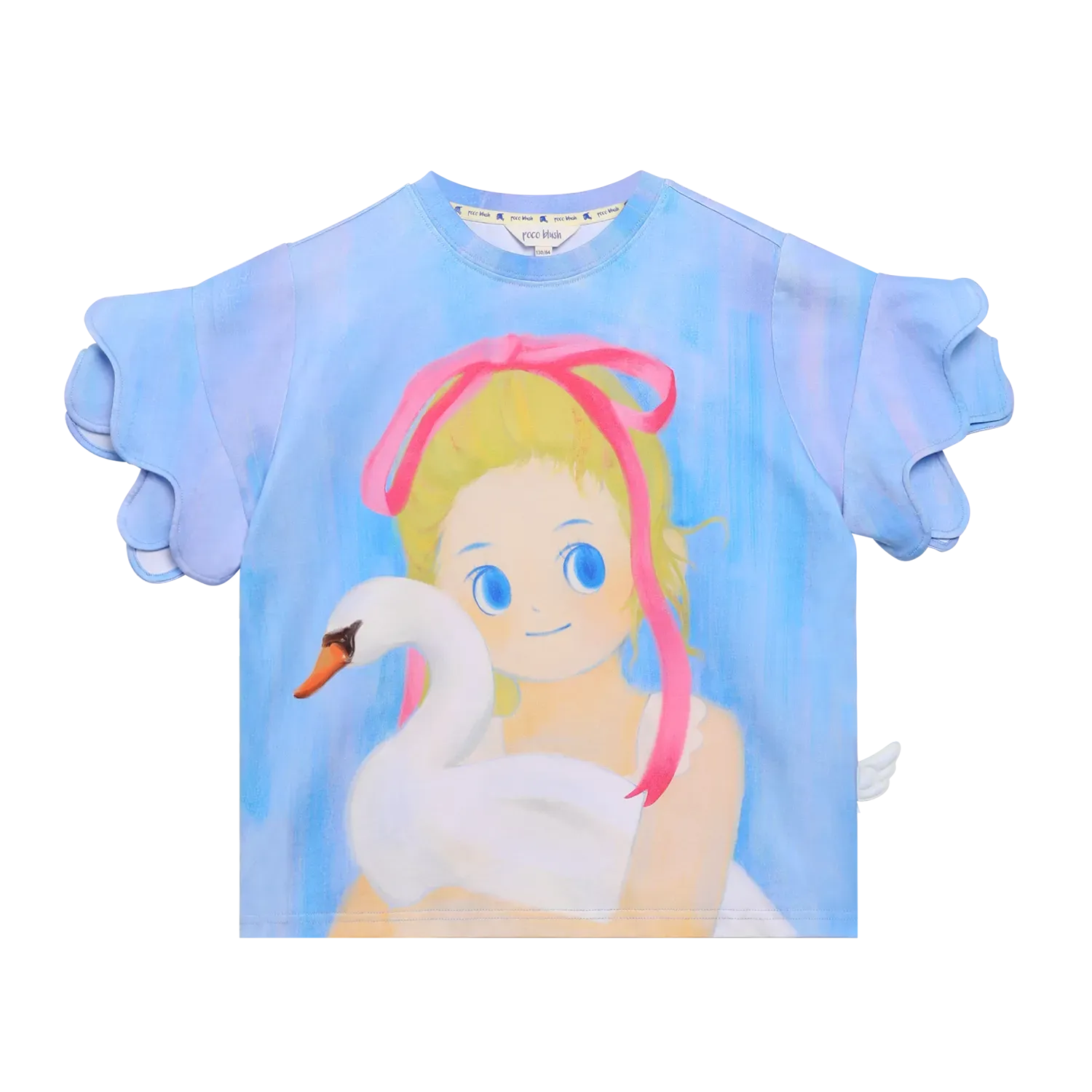 Poco Blush Swan Girl Ruffle Sleeve Tee