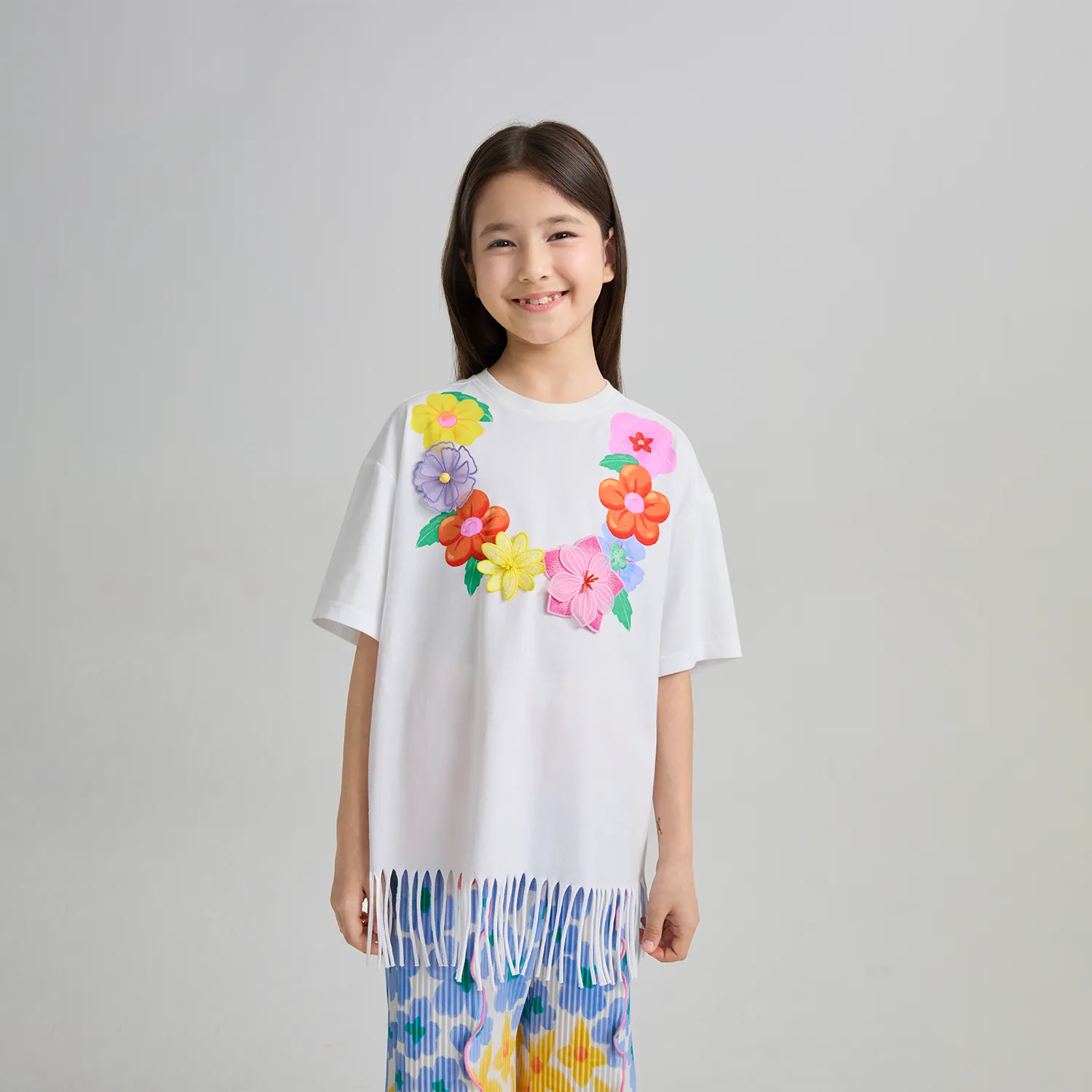 Poco Blush Mermaid Cat Tassel Embroidered Tee