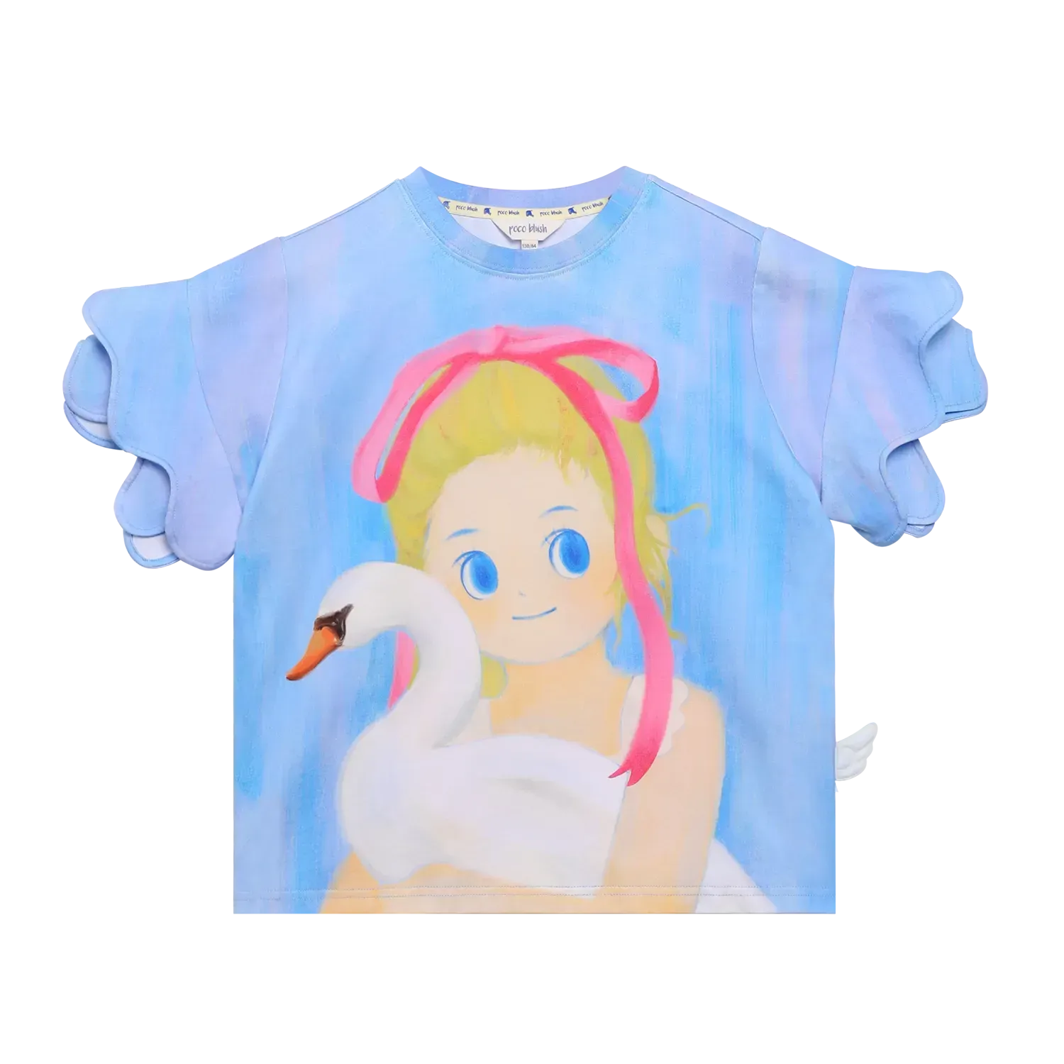 Poco Blush Swan Girl Ruffle Sleeve Tee