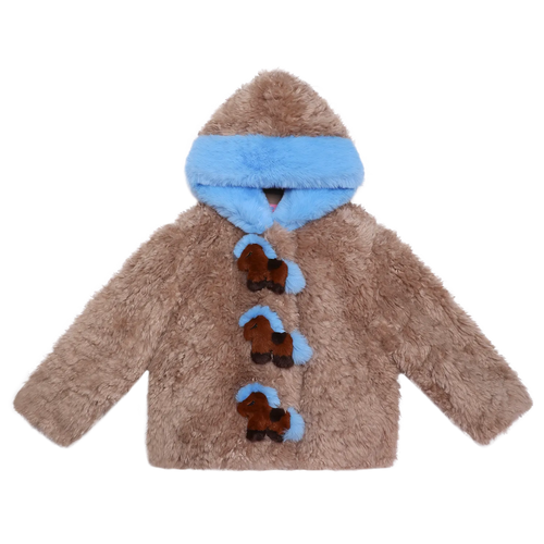 Poco Blush "The Year of Horse" Quilted Puffer Jacket with Plush Pony Toy Brown