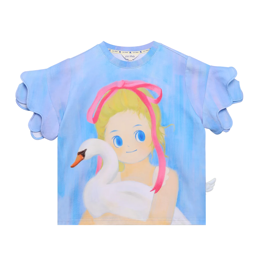 Poco Blush Swan Girl Ruffle Sleeve Tee
