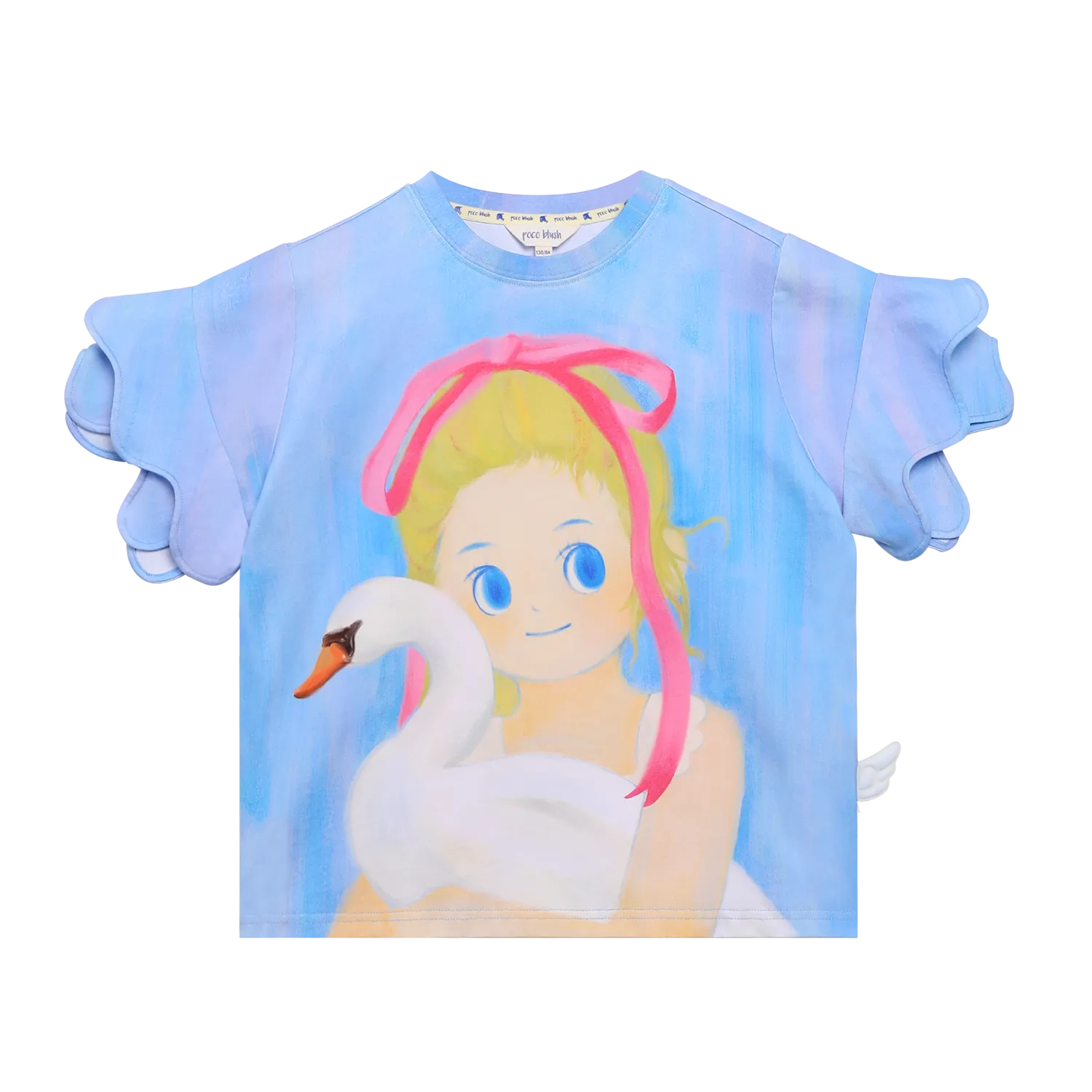Poco Blush Swan Girl Ruffle Sleeve Tee