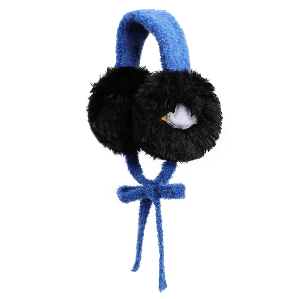 Poco Blush Whispering Bird Kids Furry Earmuffs One Size Black