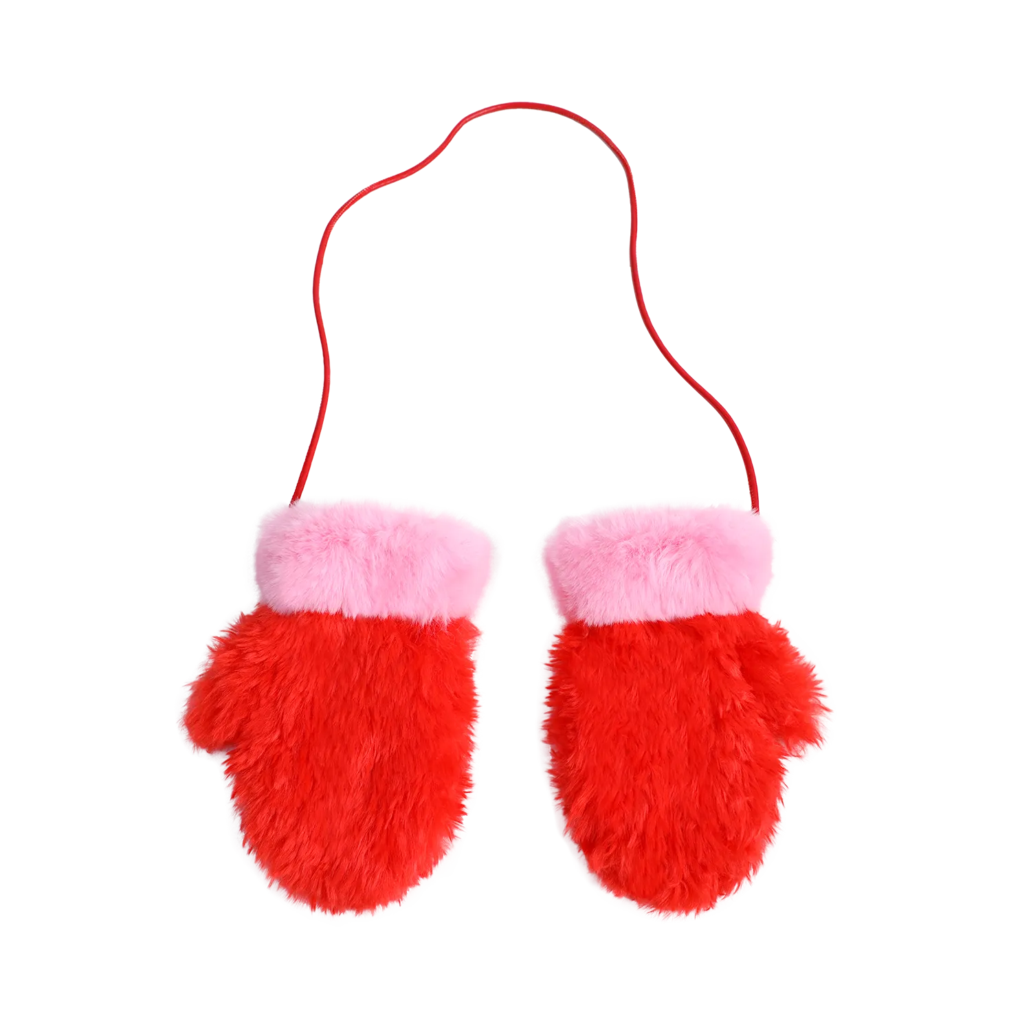 Poco Blush Plush Pony Mittens with Detachable Strap Red