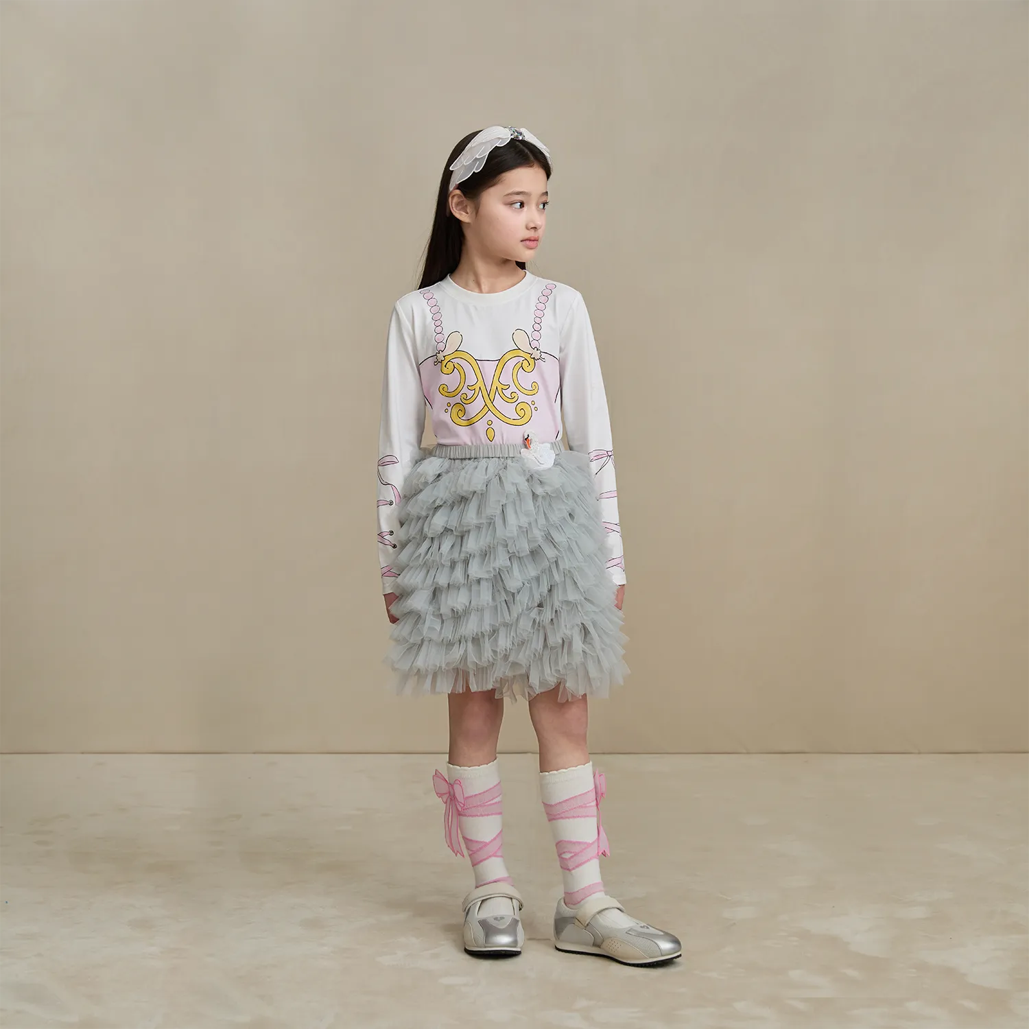 Poco Blush Swan Embroidered Tulle Skirt