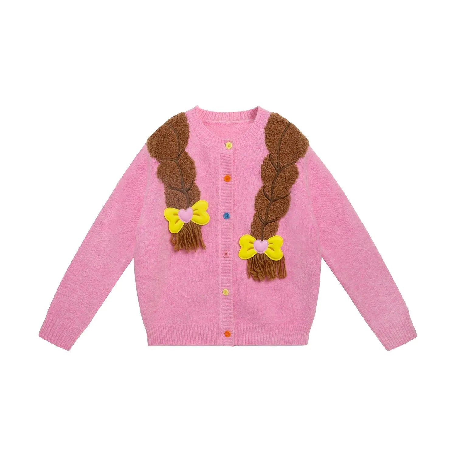 Poco Blush Princess Braid Bow Knit Cardigan Pink