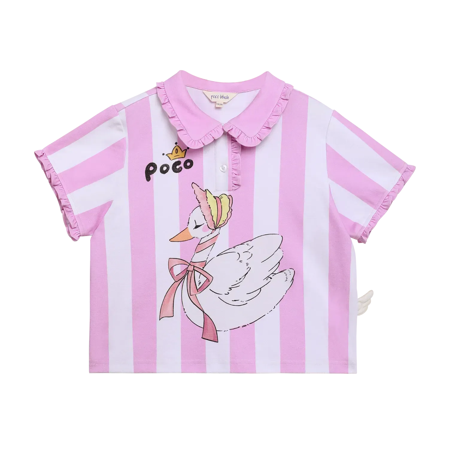 Poco Blush Swan Ballet Print Ruffle Polo Tee
