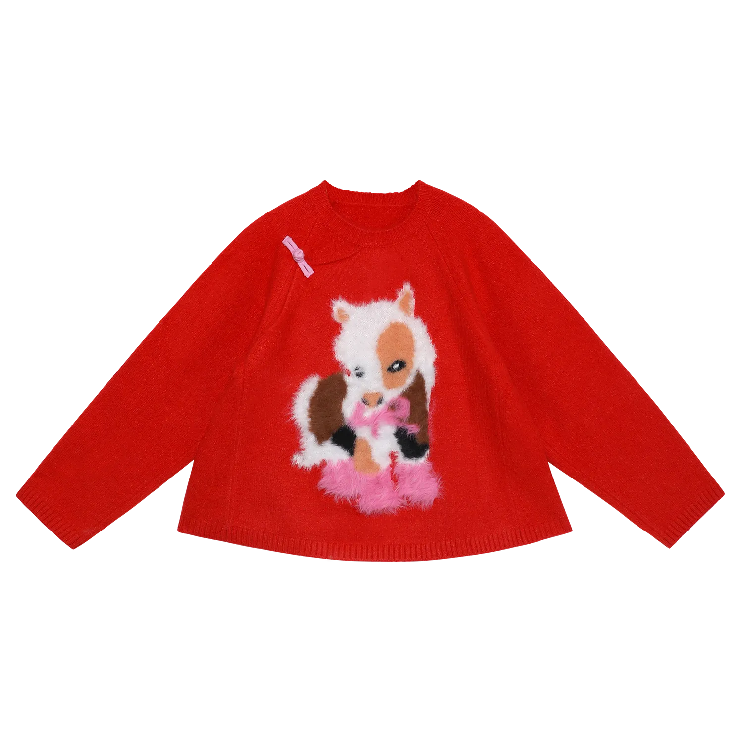 Poco Blush "The Year of Horse" Jacquard Knit Sweater with Frog Buttons