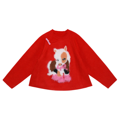 Poco Blush "The Year of Horse" Jacquard Knit Sweater with Frog Buttons