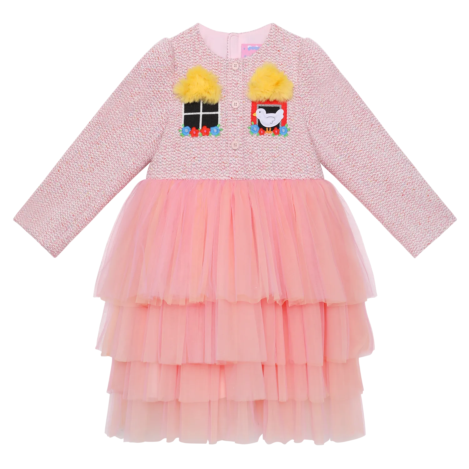 Poco Blush Bird at the Window Mesh Tweed Dress