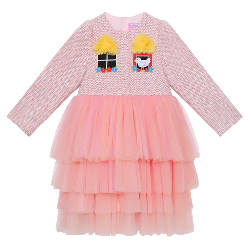 Poco Blush Bird at the Window Mesh Tweed Dress