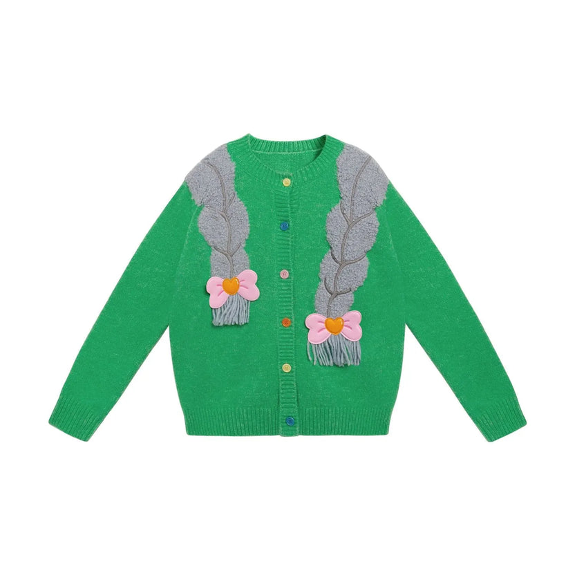 Princess Braid Bow Knit Cardigan by Poco Blush