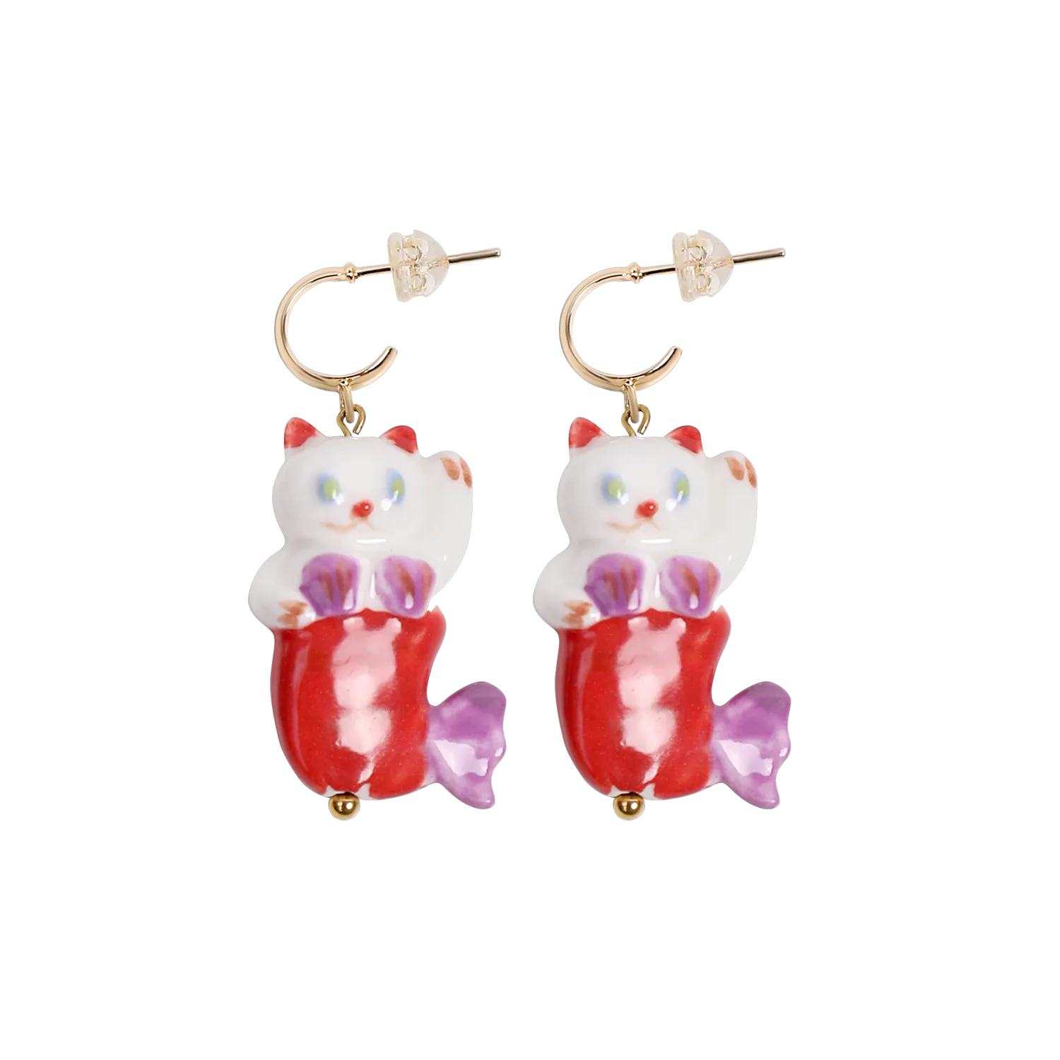 Poco Blush Hawaiian Mermaid Cat Ceramic Earrings