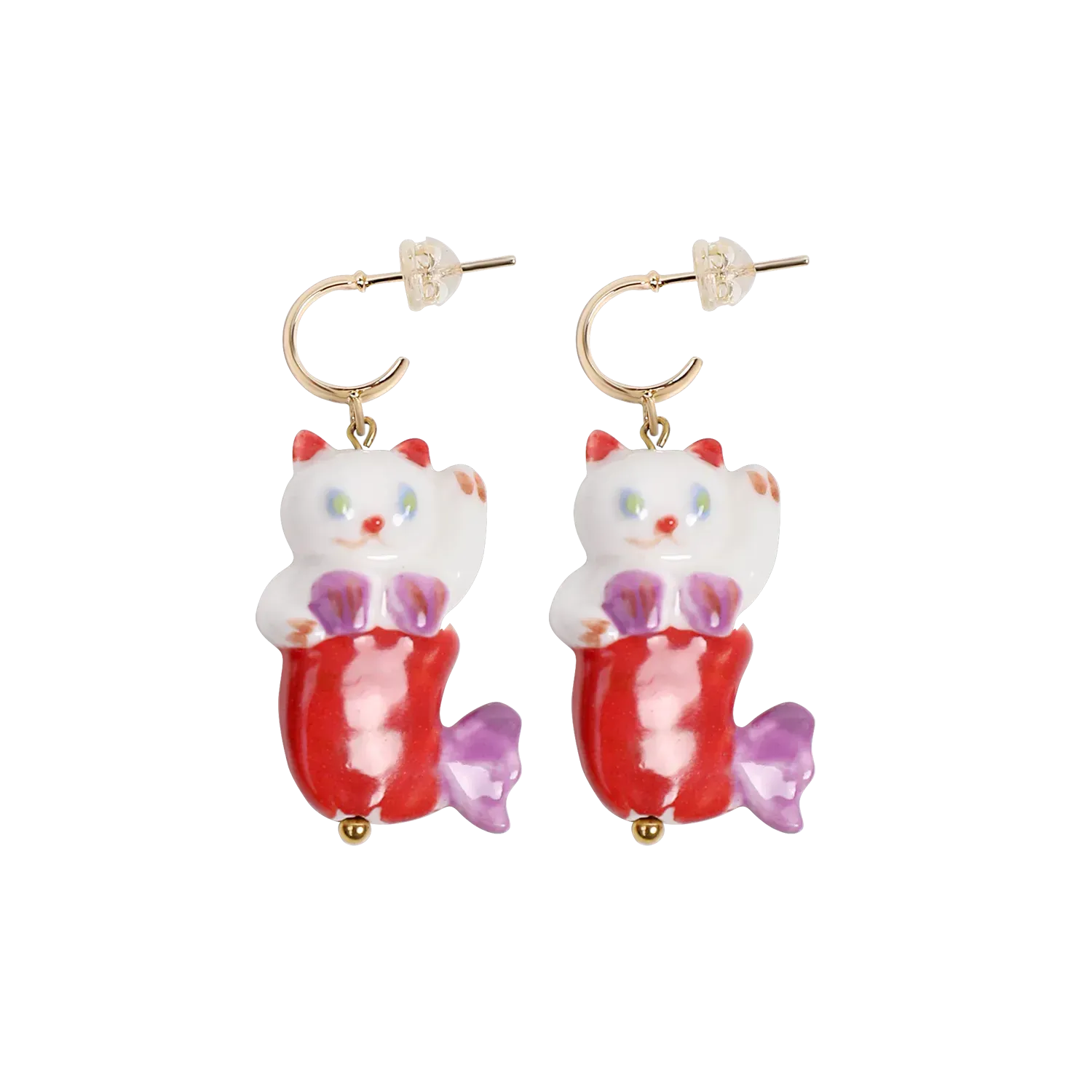 Poco Blush Hawaiian Mermaid Cat Ceramic Earrings