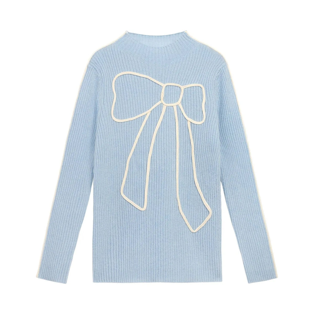 Poco Blush Wool Bow Knit Base Layer Top Sky Blue