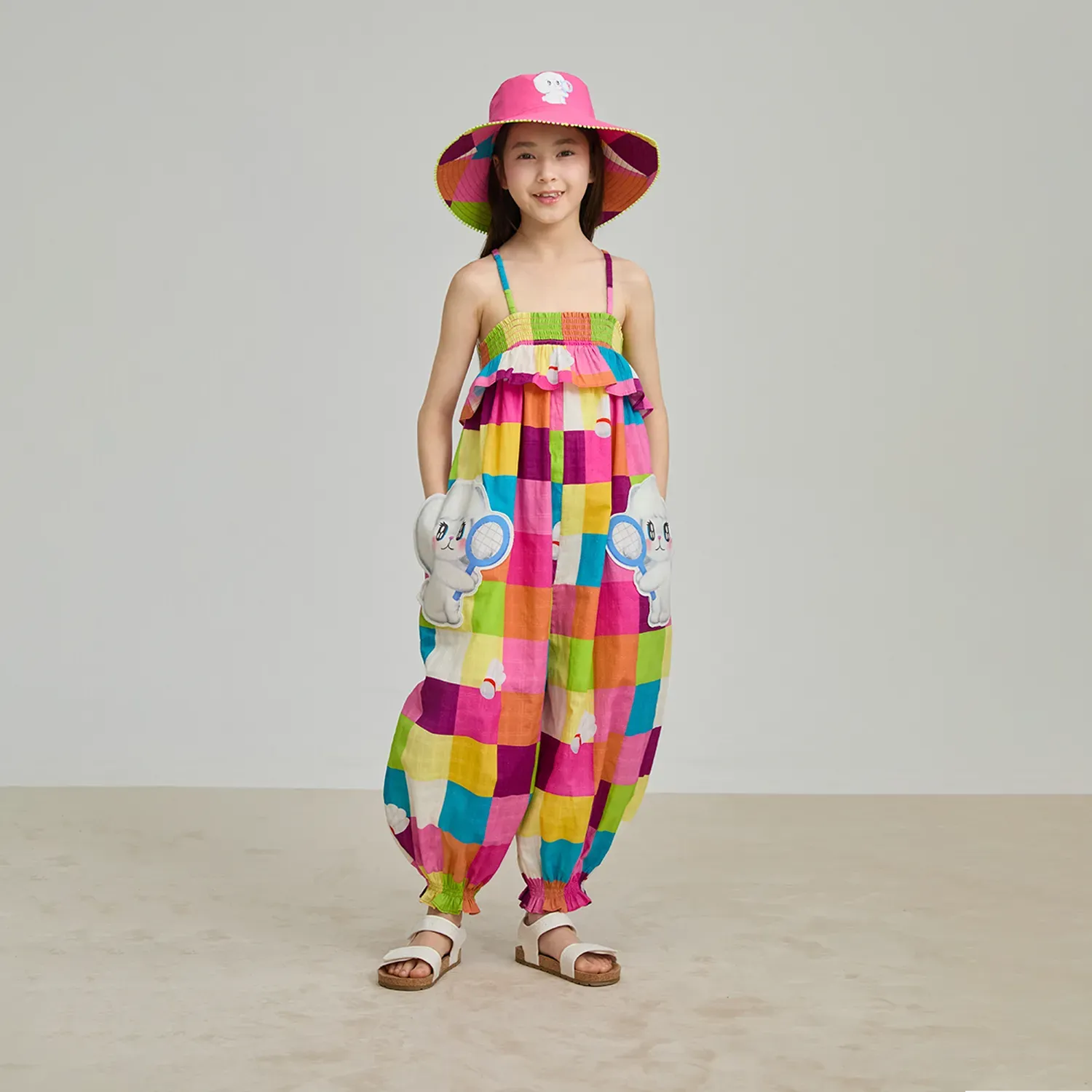 Poco Blush Rainbow Check Sports Romper