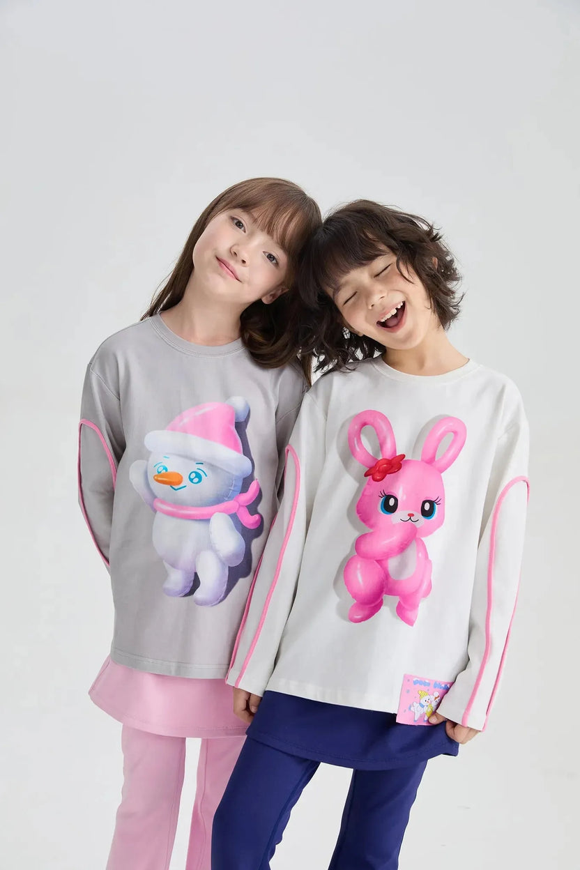 Bunny & Snowman Balloon Long-Sleeve Tee by Poco Blush, image 4