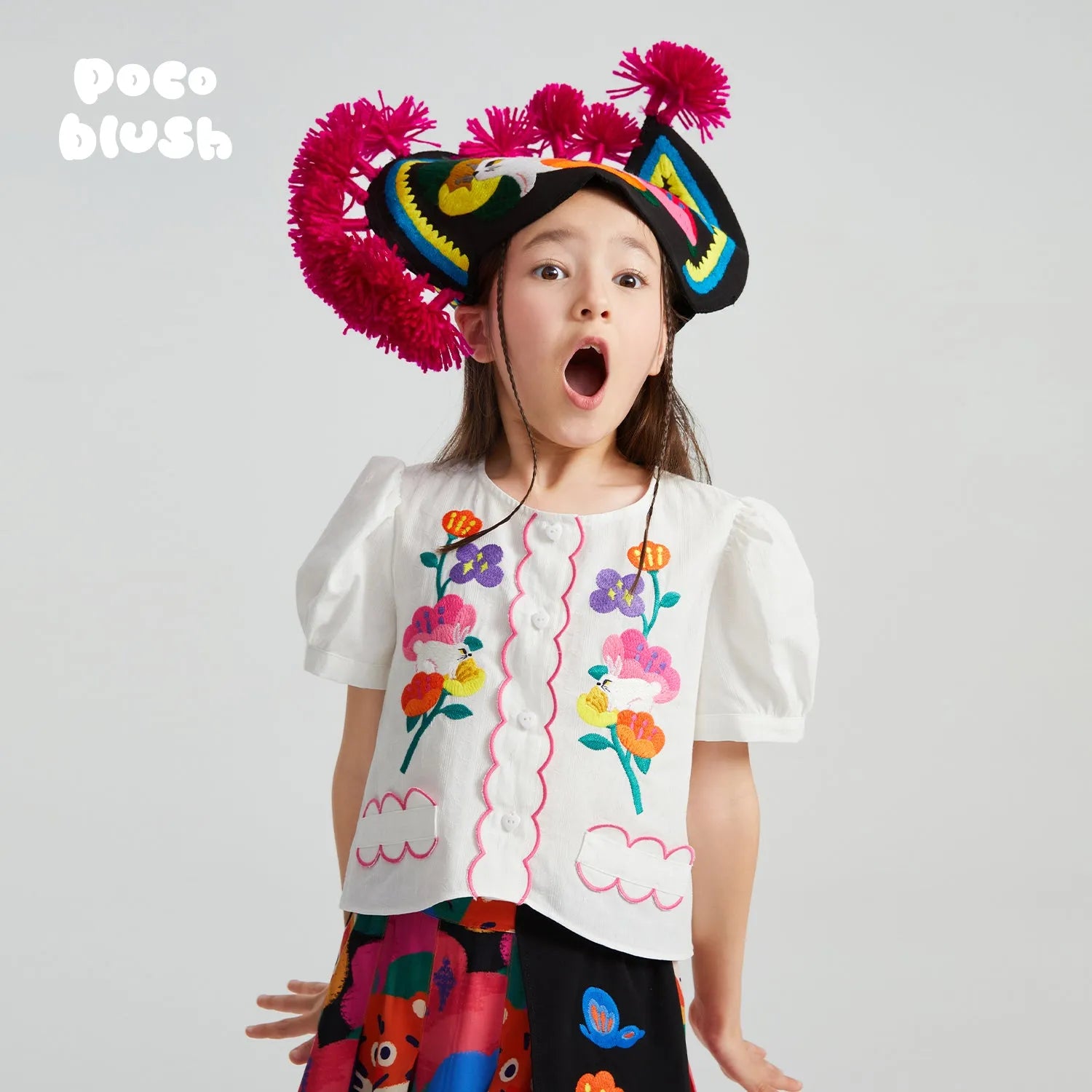 Poco Blush Rabbit-in-Bloom Embroidered Shirt
